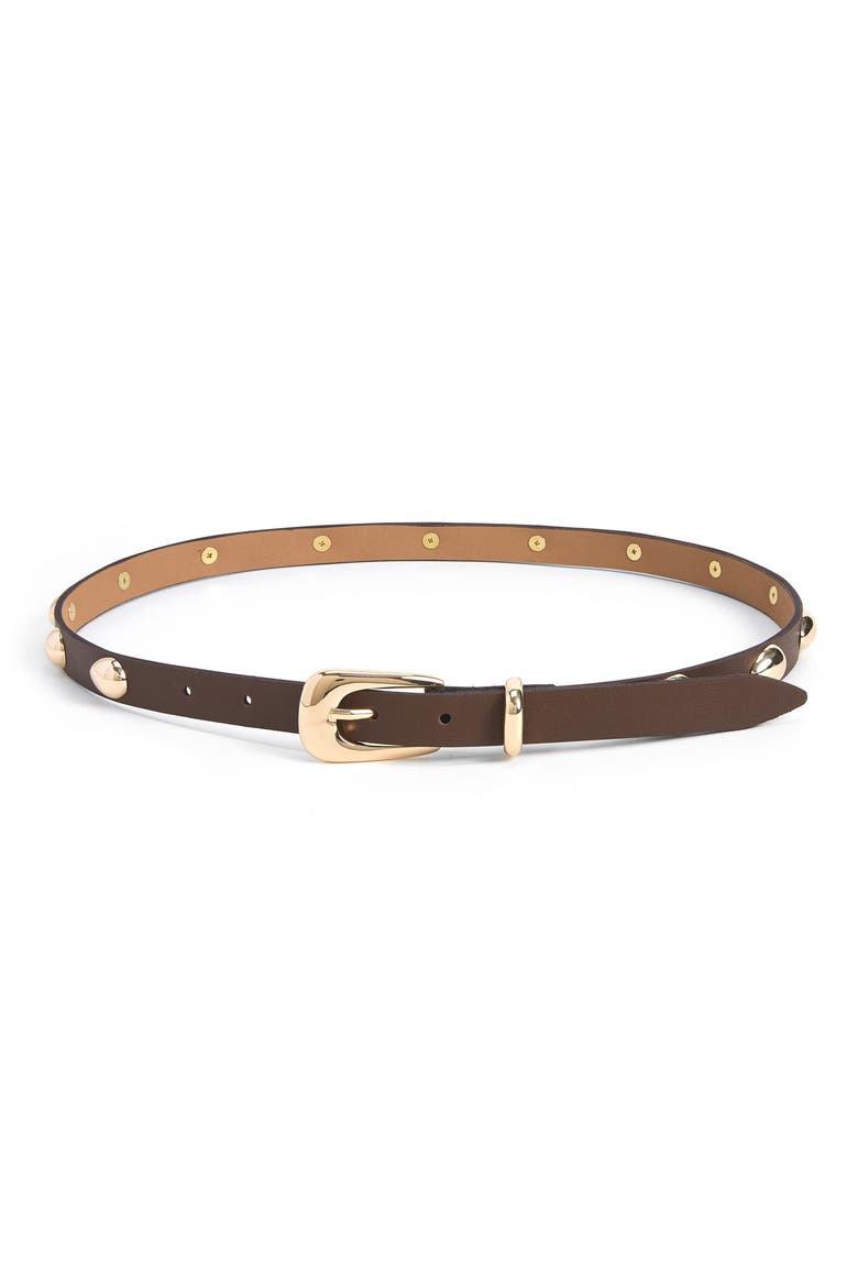 Teardrop Studded Leather Belt, Main, color, COFFEE
