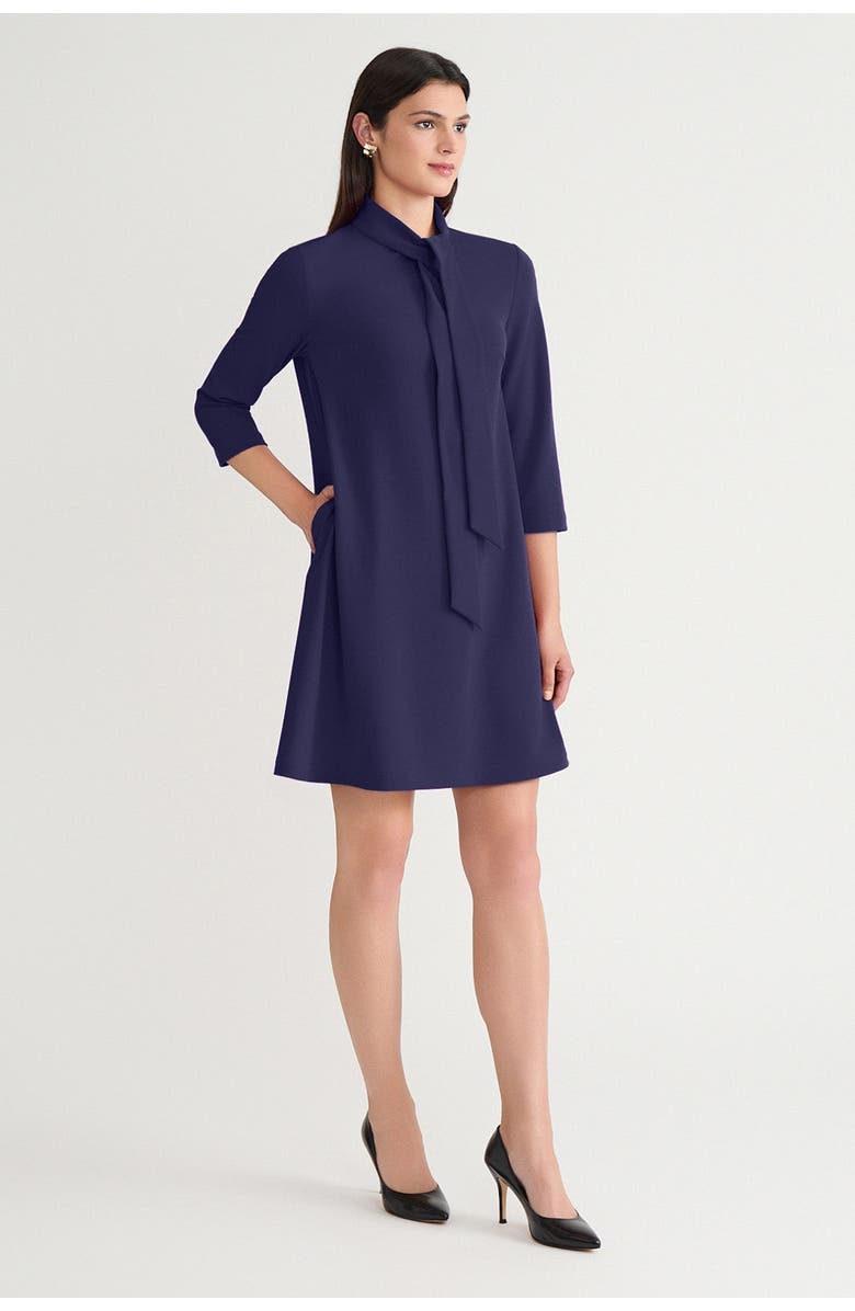 Ming Wang Stretch Deco Crepe Tie Neck Tent Dress, Alternate, color, Indigo