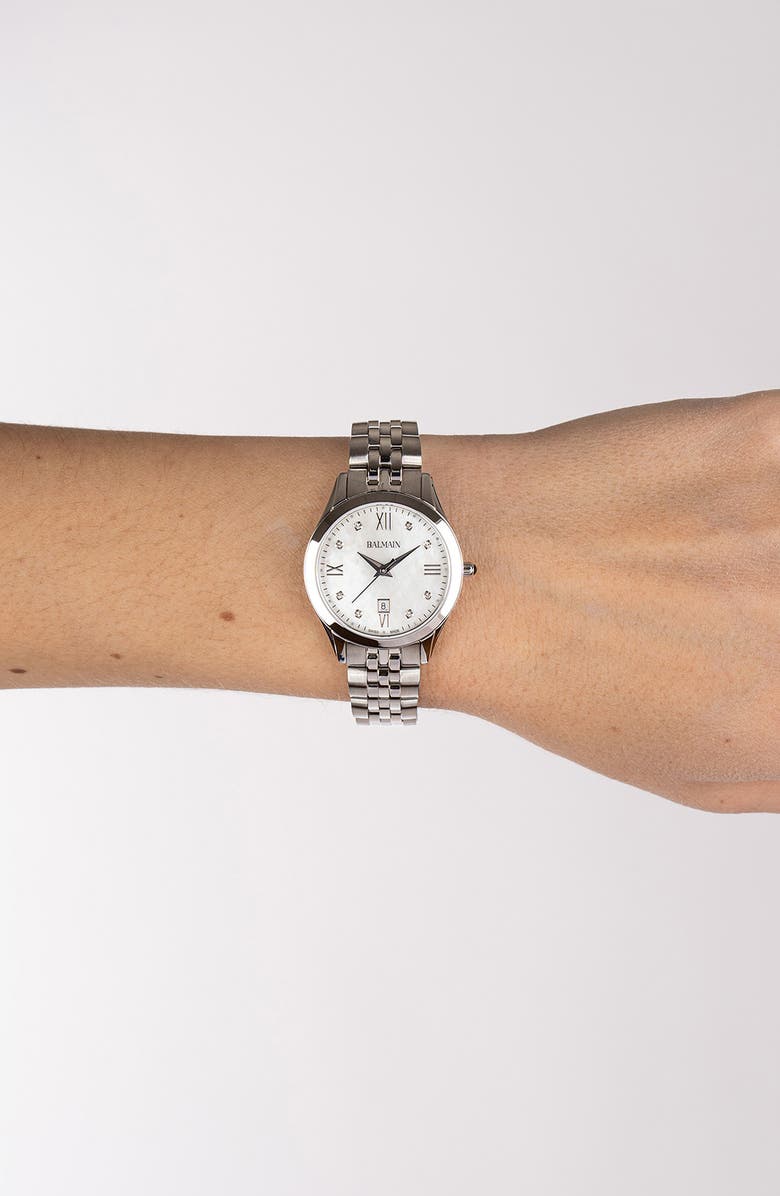 BALMAIN WATCHES Classic R Diamond Bracelet Watch, 30mm, Alternate, color, Stainless Steel