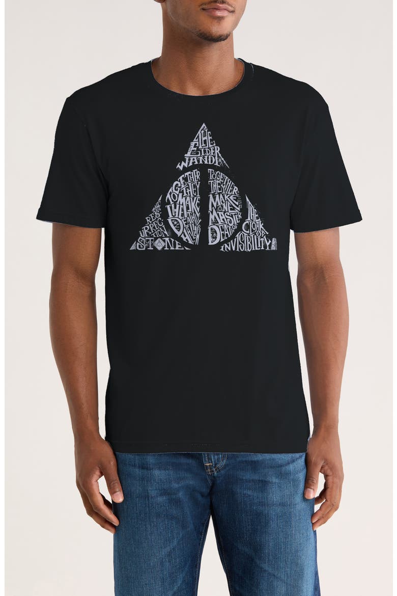 Happy Potter Deathly Hallows Graphic T-Shirt, Main, color, BLACK