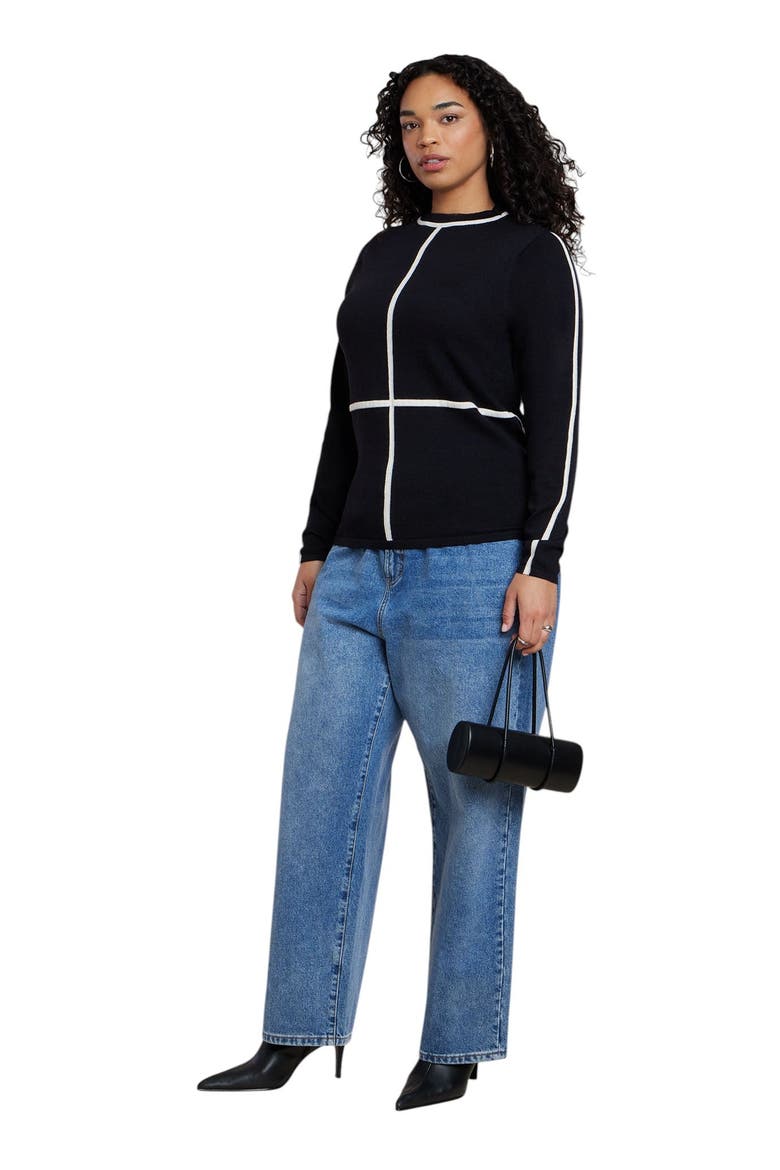 Contrast Line Detail Turtleneck Sweater, Alternate, color, BLACK ONYX