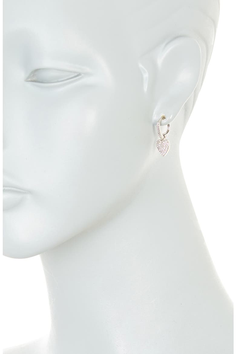 Pavé CZ Heart Drop Leverback Earrings, Alternate, color, RHODIUM
