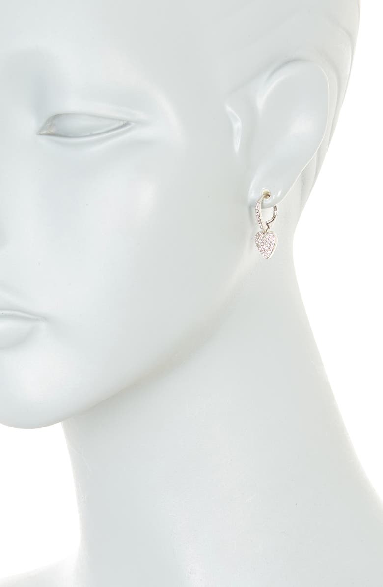 Nadri Pavé CZ Heart Drop Leverback Earrings, Alternate, color, Rhodium