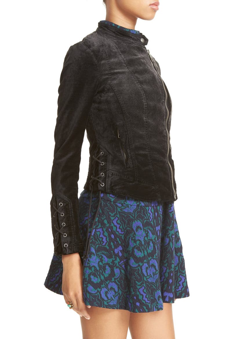 'Lacey' Velvet Jacket, Alternate, color, BLACK