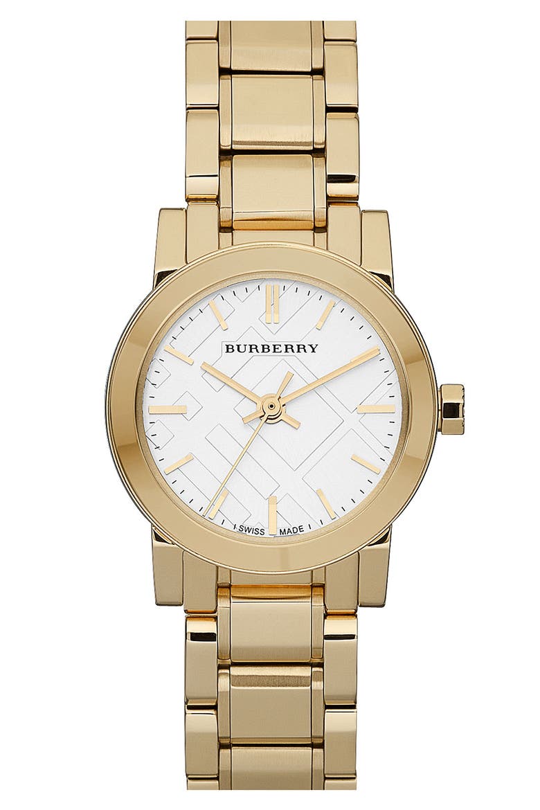 Small Check Stamped Bracelet Watch, 26mm, Main, color, GOLD