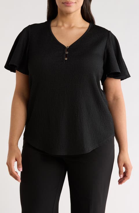 Flutter Sleeve V-Neck T-Shirt (Plus)