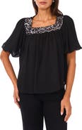 Vince Camuto Sequin Trim Puff Sleeve Top