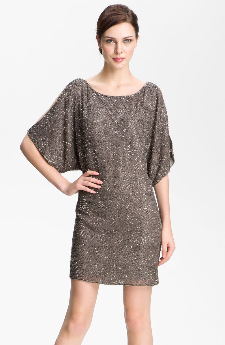 Pisarro Nights Beaded Split Sleeve Silk Shift Dress, Main, color, 