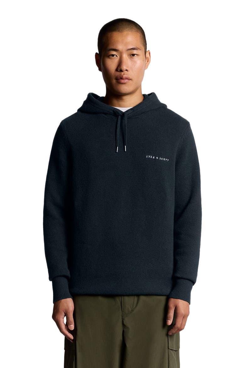 Script Long Sleeve Knitted Hoodie, Alternate, color, Dark Navy