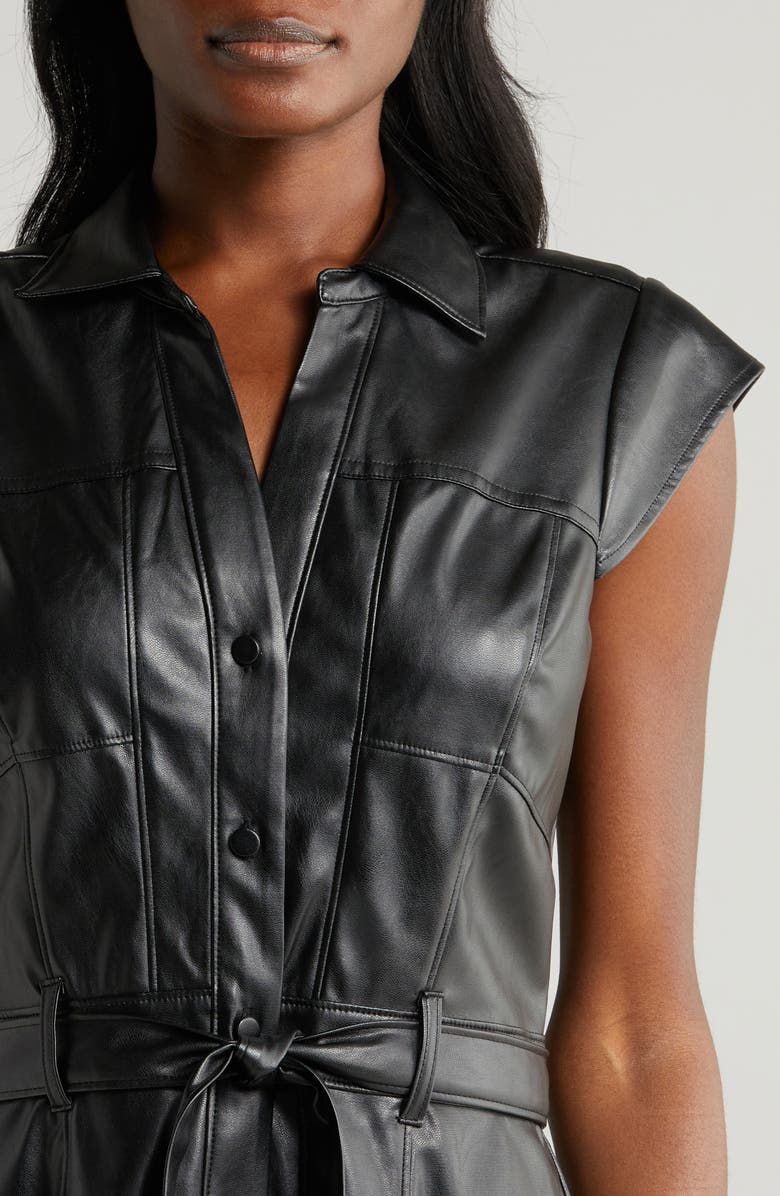 PAIGE Jaxsyn Belted Faux Leather Shirtdress, Alternate, color,