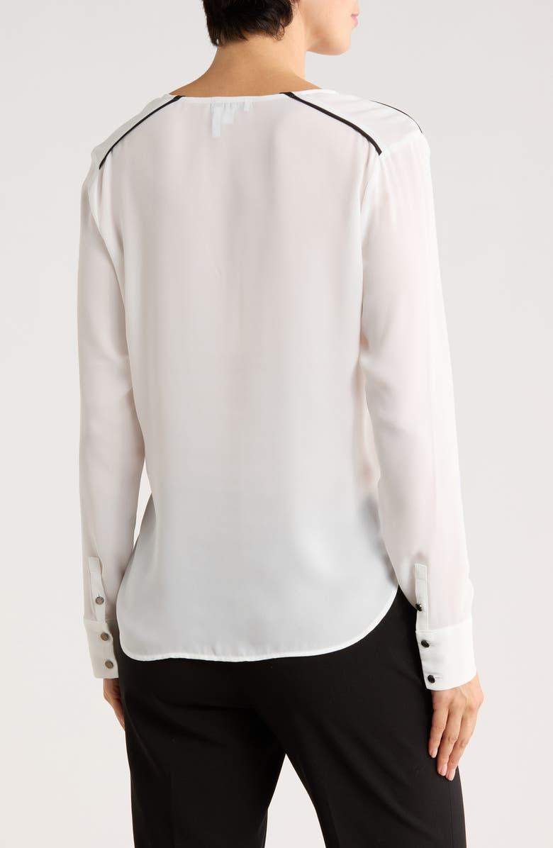 DKNY Long Sleeve Contrast Ruffle Top, Alternate, color, Linen White