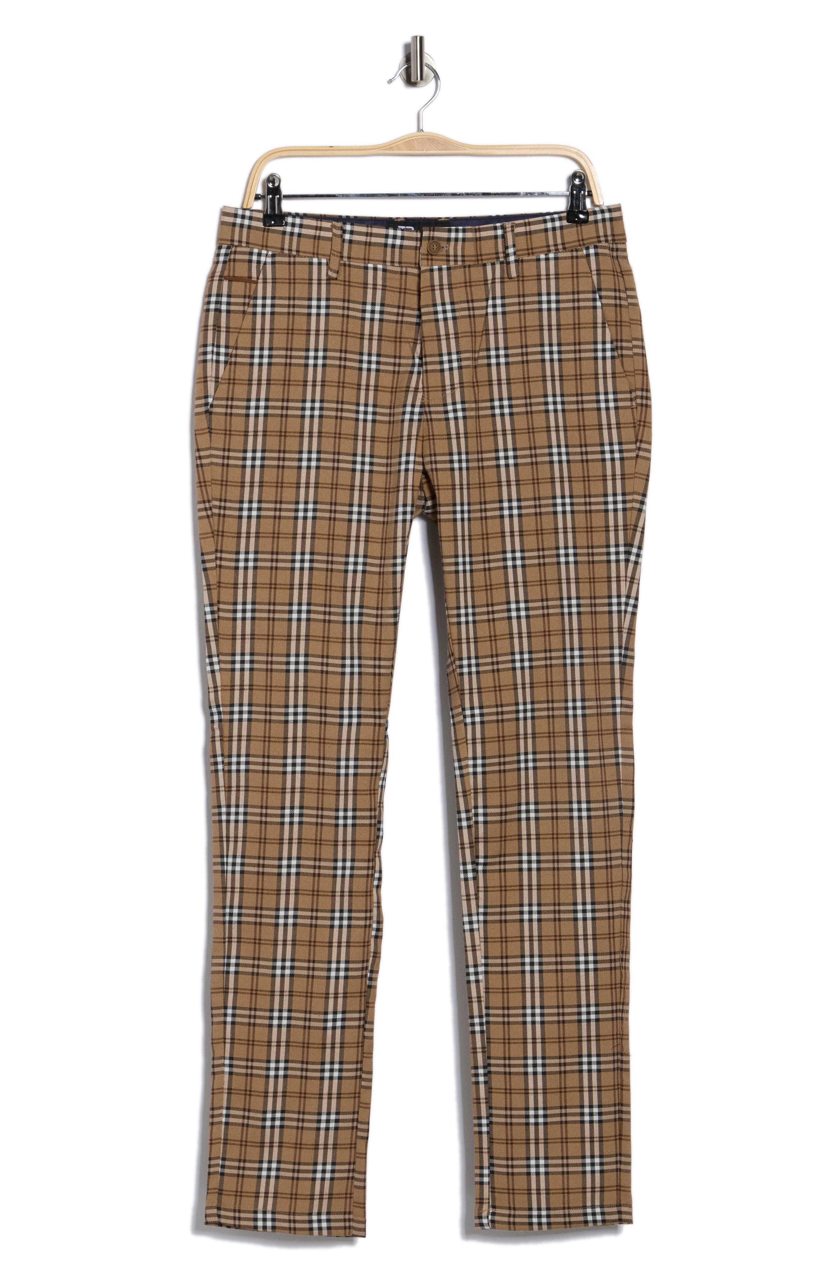 T.R. PREMIUM Slim Fit Flat Front Plaid Dress Pants