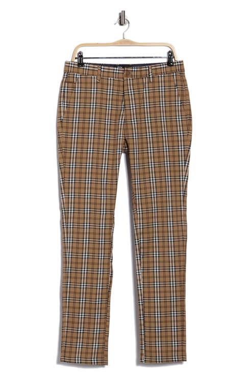 Slim Fit Flat Front Plaid Dress Pants