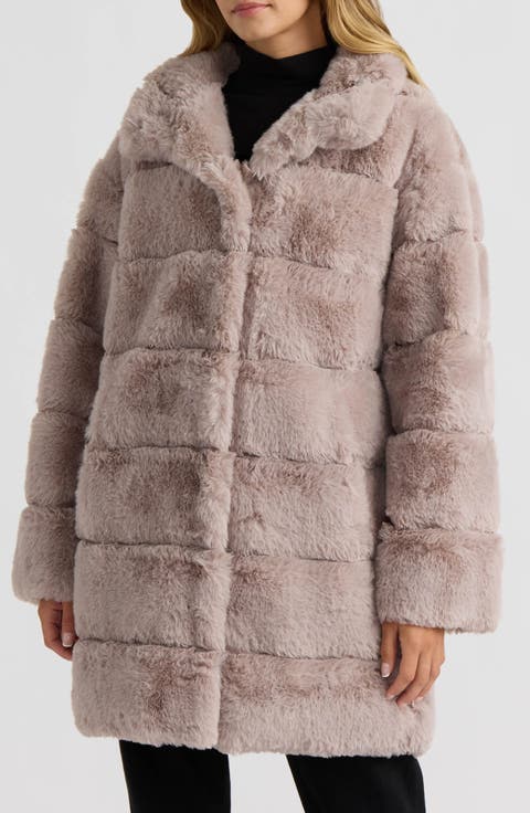 Wide Stripe Faux Fur Coat