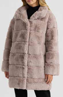 Wide Stripe Faux Fur Coat