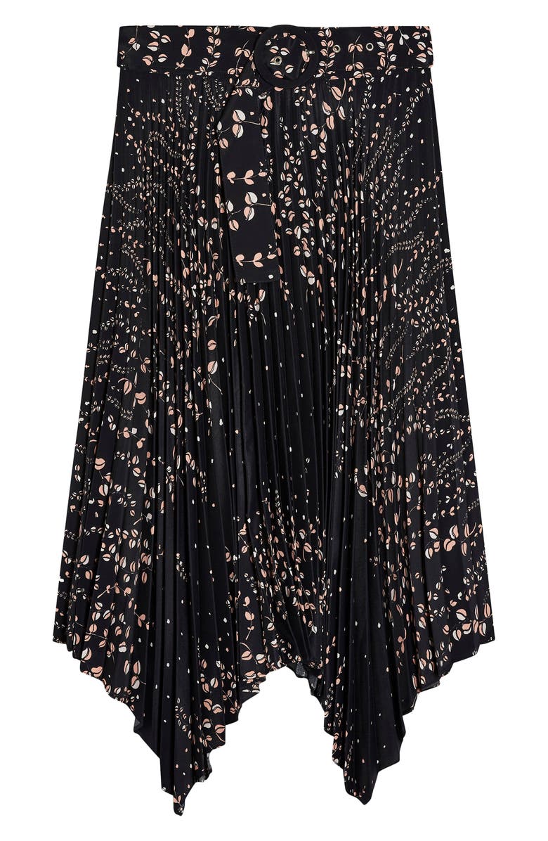 Topshop Floral Belted Pleated Midi Skirt, Alternate, color, 