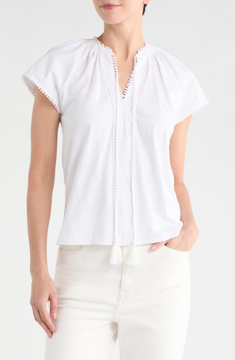 ELIE ELIE TAHARI Split Neck Short Sleeve Top, Main, color,