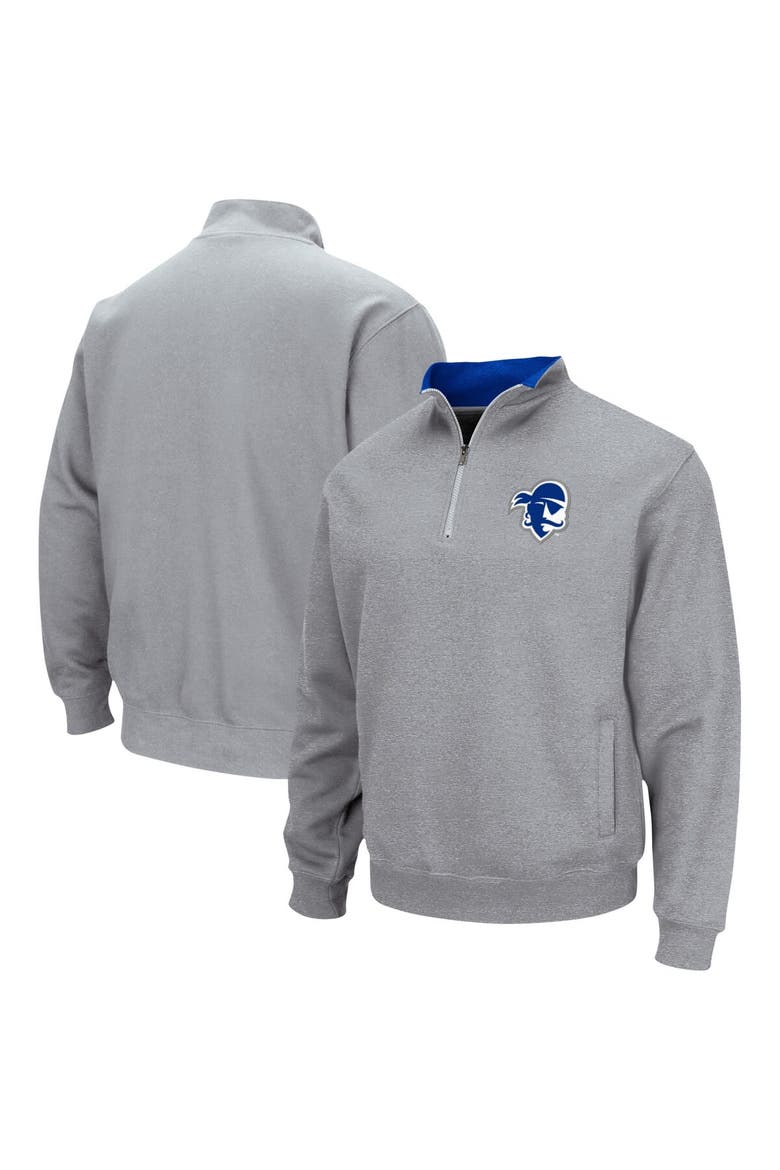 Men's Colosseum Heathered Gray Seton Hall Pirates Tortugas Team Logo Quarter-Zip Jacket, Main, color, Heather Gray