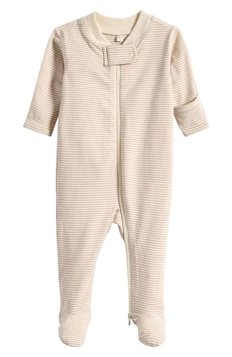 QUINCY MAE Stripe Zip Footie, Main, color, Oat