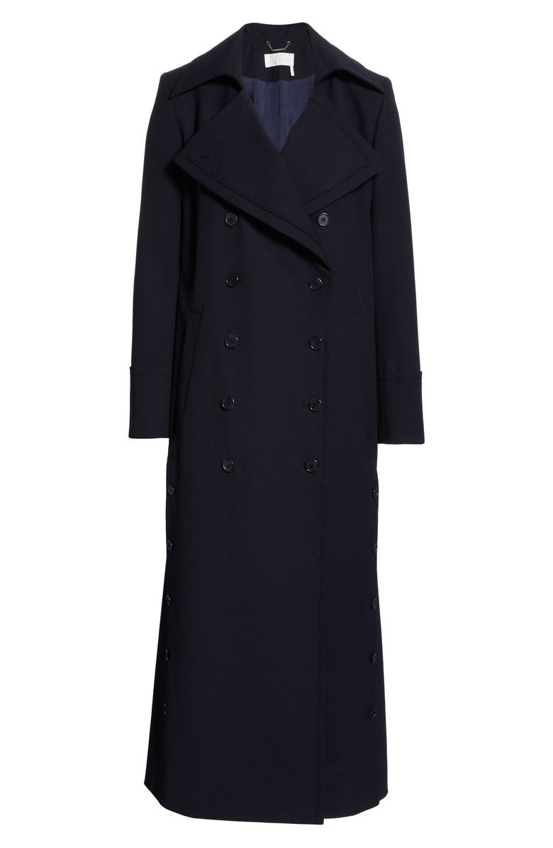 Chloé Button Detail Long Trench Coat, Alternate, color,