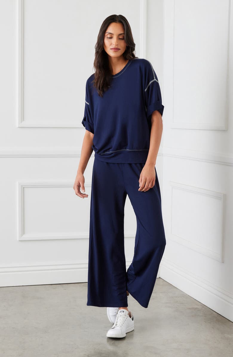 Karen Kane Cuffed Sleeve French Terry T-Shirt, Alternate, color,