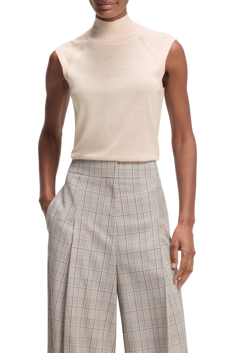 BOSS Fipini Mock Neck Wool Sweater Vest, Main, color, Soft Pearl