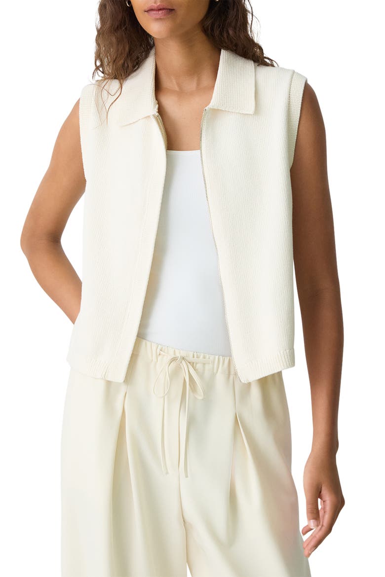 Stretch Cotton Blend Zip Sweater Vest, Main, color, NATURAL
