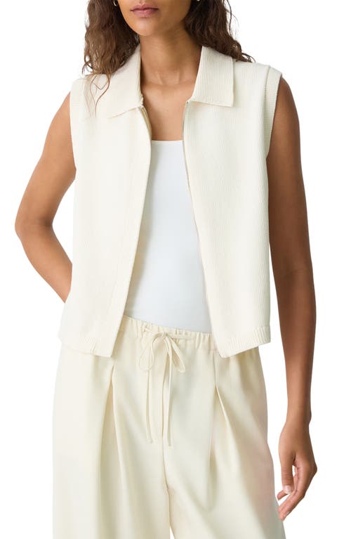 Theory Stretch Cotton Blend Zip Sweater Vest In Natural