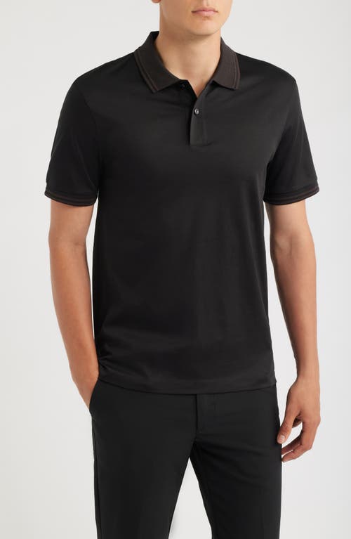 Hugo Boss Boss Phillipson Mercerized Cotton Polo In Black