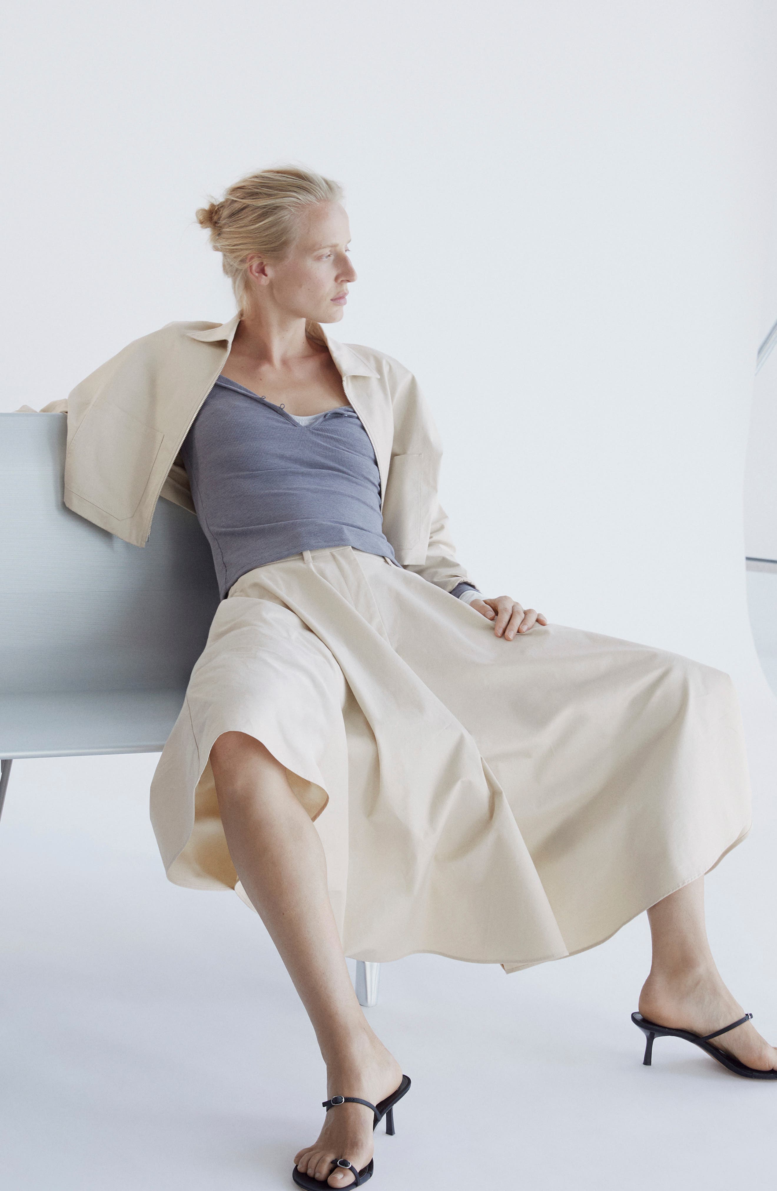 MANGO Flared Stretch Cotton Midi Skirt (Women) | Nordstrom