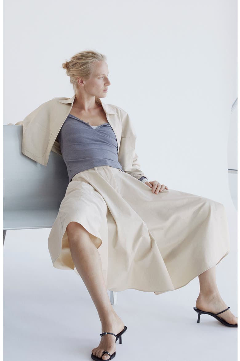 Flared Stretch Cotton Midi Skirt, Alternate, color, ECRU