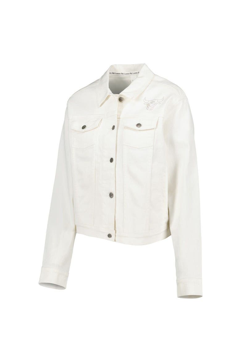 Women's Lusso White Chicago Bulls Swarovski Crystal & Distressed Button-Up Denim Jacket, Alternate, color, White