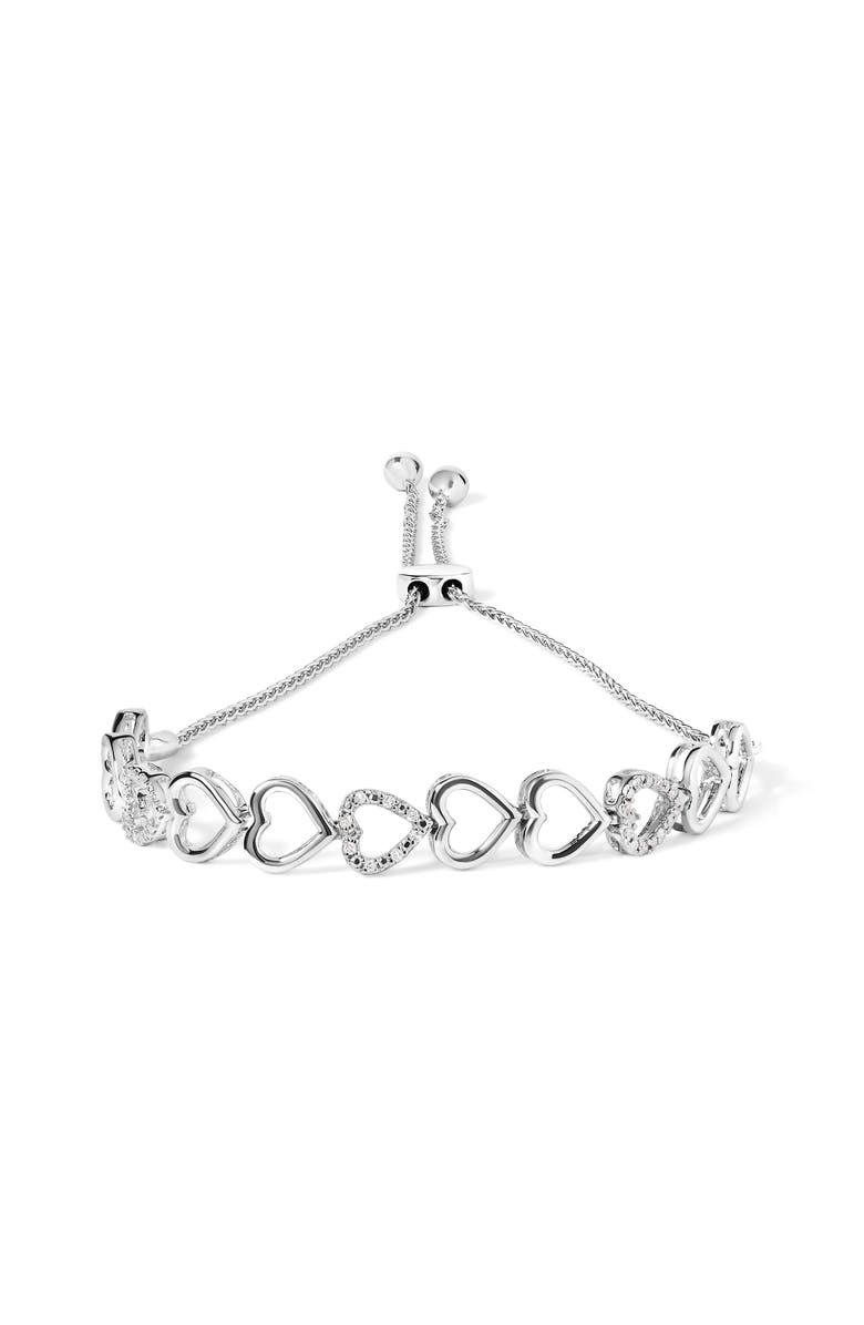 Haus of Brilliance Silver 1/10 Cttw Diamond Heart Link Bolo Bracelet, Main, color, White