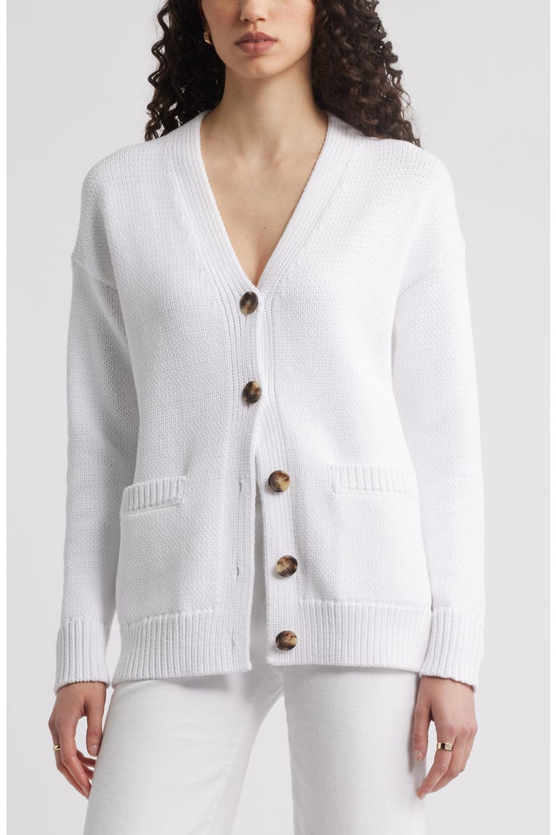 Chunky Cotton Blend Cardigan, Main, color, WHITE