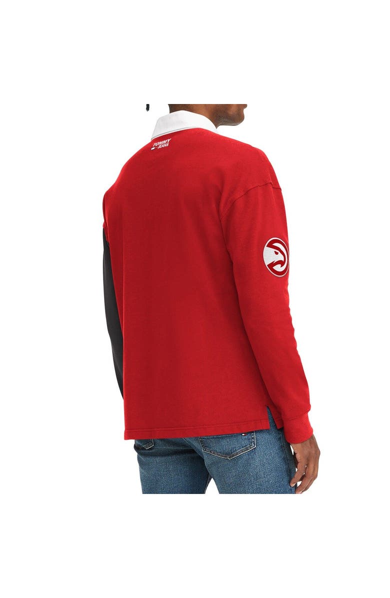 TOMMY JEANS Men's Tommy Jeans Red/Black Atlanta Hawks Ronnie Rugby Long Sleeve T-Shirt, Alternate, color, Red