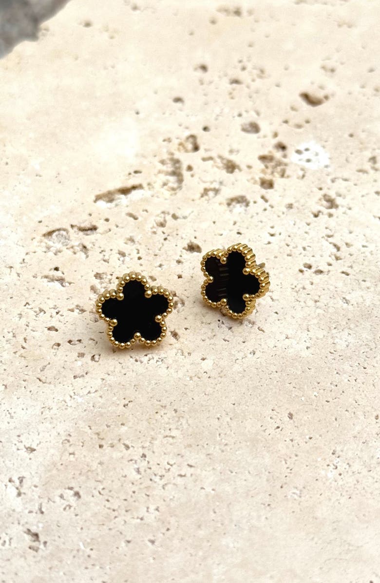 Adornia Clover Stud Earrings, Alternate, color, Black