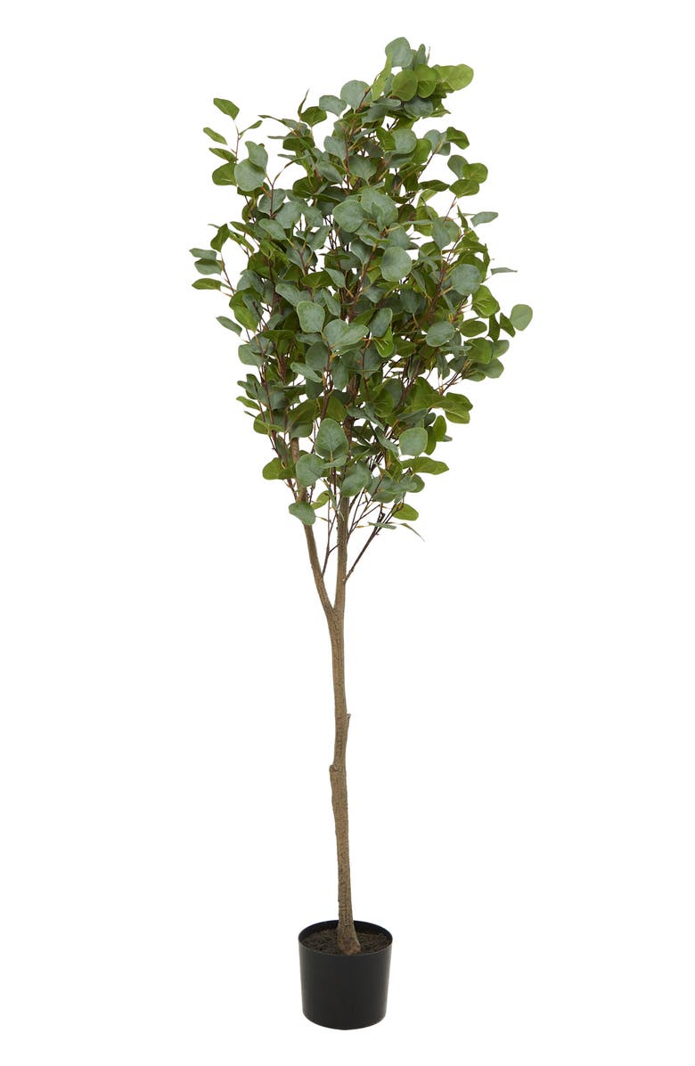 GINGER BIRCH STUDIO Green Faux Foliage Potted Artificial Eucalyptus Tree, Main, color, Green