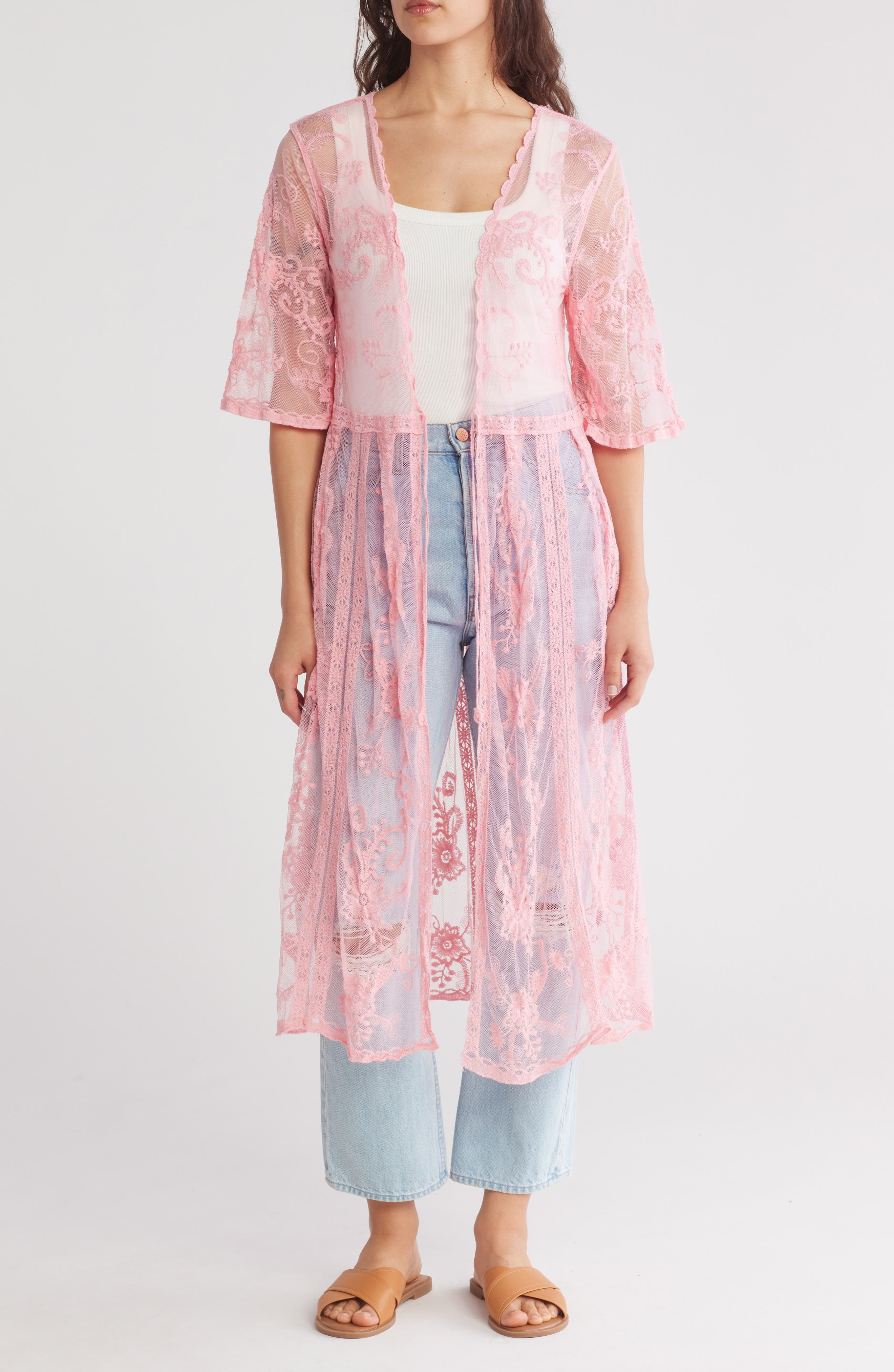 Forgotten Grace Crochet Lace Tie Front Duster