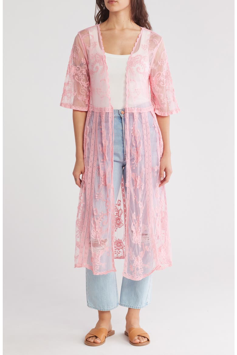 Crochet Lace Tie Front Duster, Main, color, BLUSH