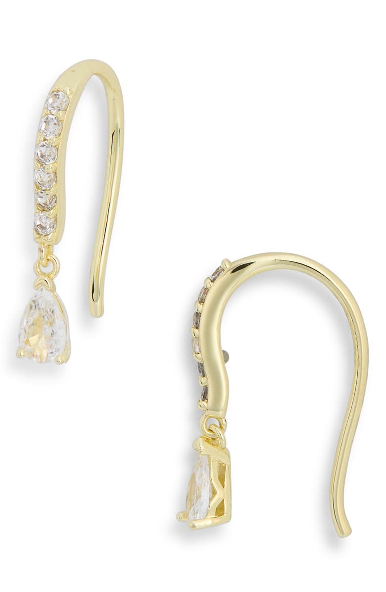NORDSTROM RACK Dainty Teardrop Pavé Fish Hook Earrings, Main, color, Clear- Gold