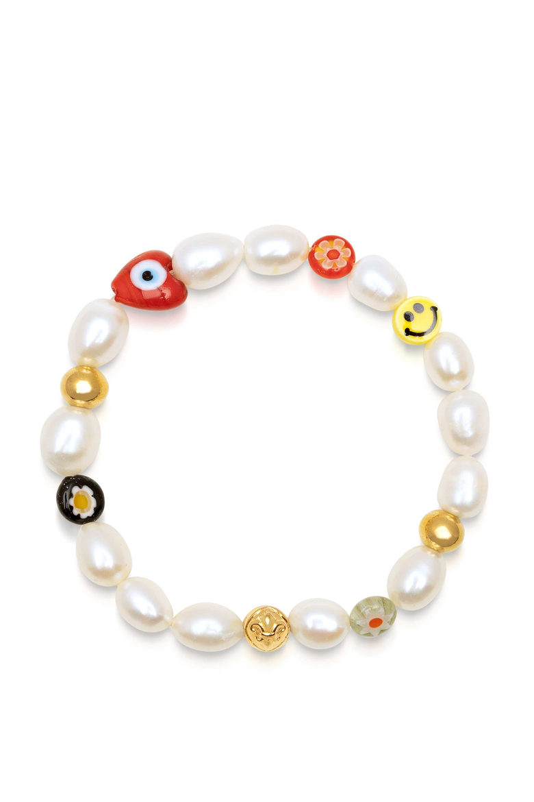 Smiley Face Pearl Bracelet, Main, color, White / Mixed Colors