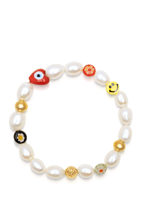 Nialaya Smiley Face Pearl Bracelet In White