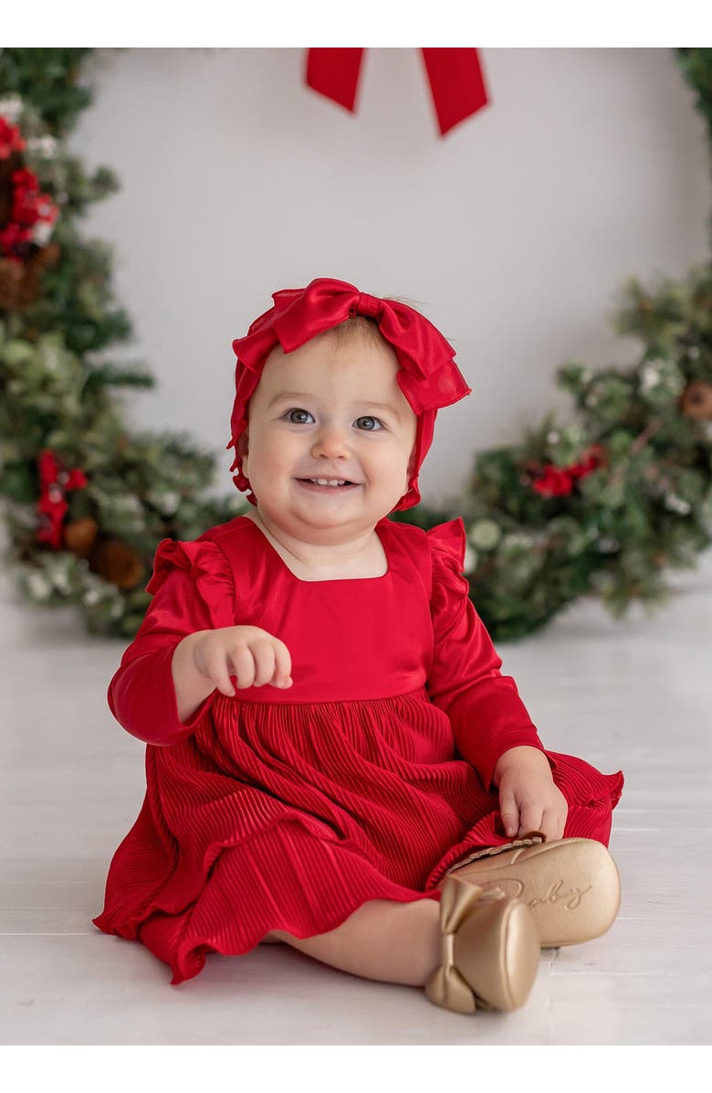 Isobella & Chloe Isobella and Chloe Merry 'n' Bright Toddler Girls' Red Velvet Dress with Ruffled Shoulders and Pleated Satin Skirt., Alternate, color, Red