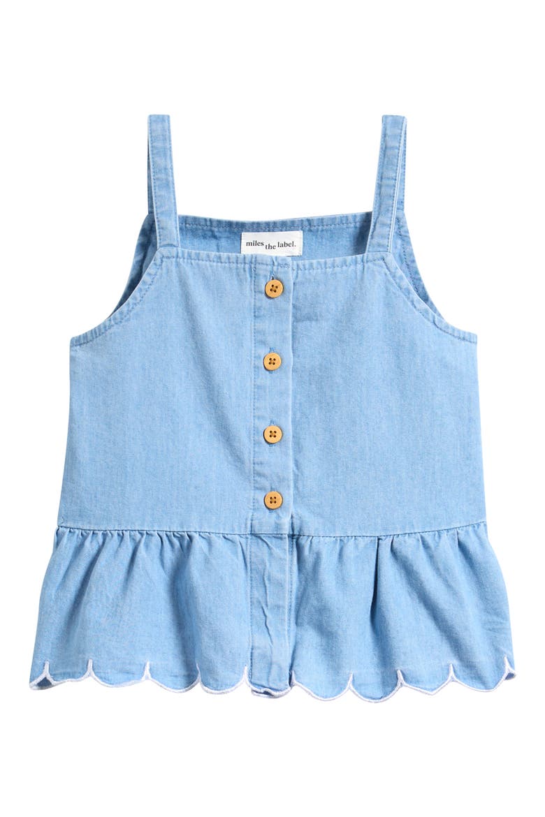 Kids' Scallop Chambray Peplum Top, Main, color, LIGHT BLUE DENIM