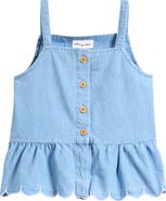 MILES THE LABEL Kids' Scallop Chambray Peplum Top