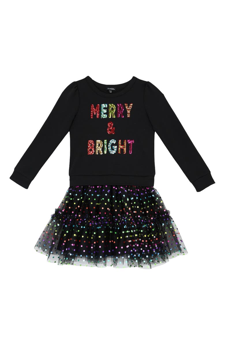 Zunie Kids' Drop Waist Sequin Tutu Dress, Main, color, Black Multi