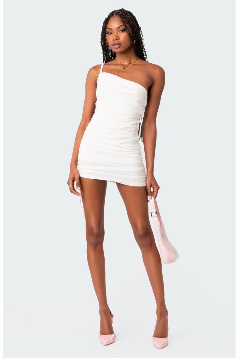 Kinsley One-Shoulder Ruched Knit Body-Con Dress, Alternate, color, WHITE