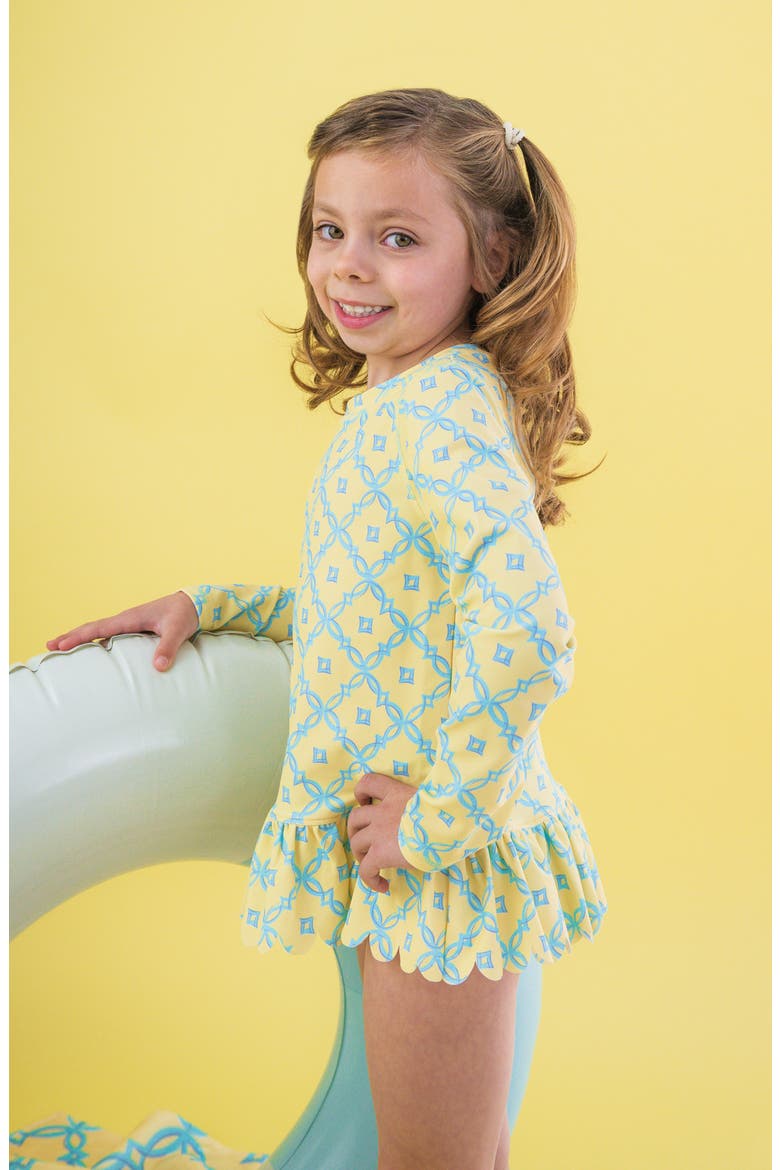 Kids' Banana Coastal Ruffle Long Sleeve Skirted UPF 50+ Rashguard, Alternate, color, YELLOW