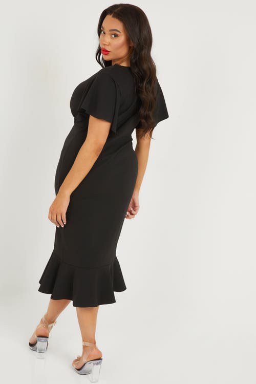 Quiz Plus Size Scuba Crepe V Neck Midi Dress In Black