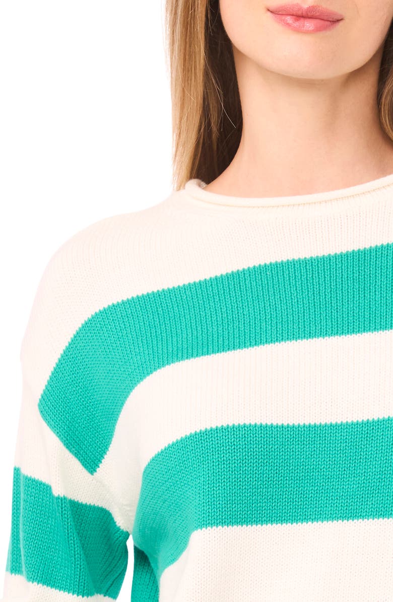 CeCe Stripe Roll Neck Sweater, Alternate, color, Green Aqua Stripe